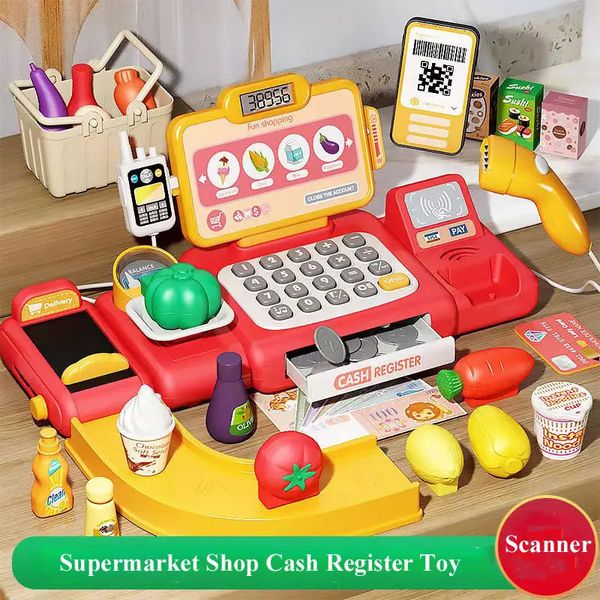 Simulation game calculator cash register toy supermarket store cash register with scanner microphone credit card childrens gift 241211