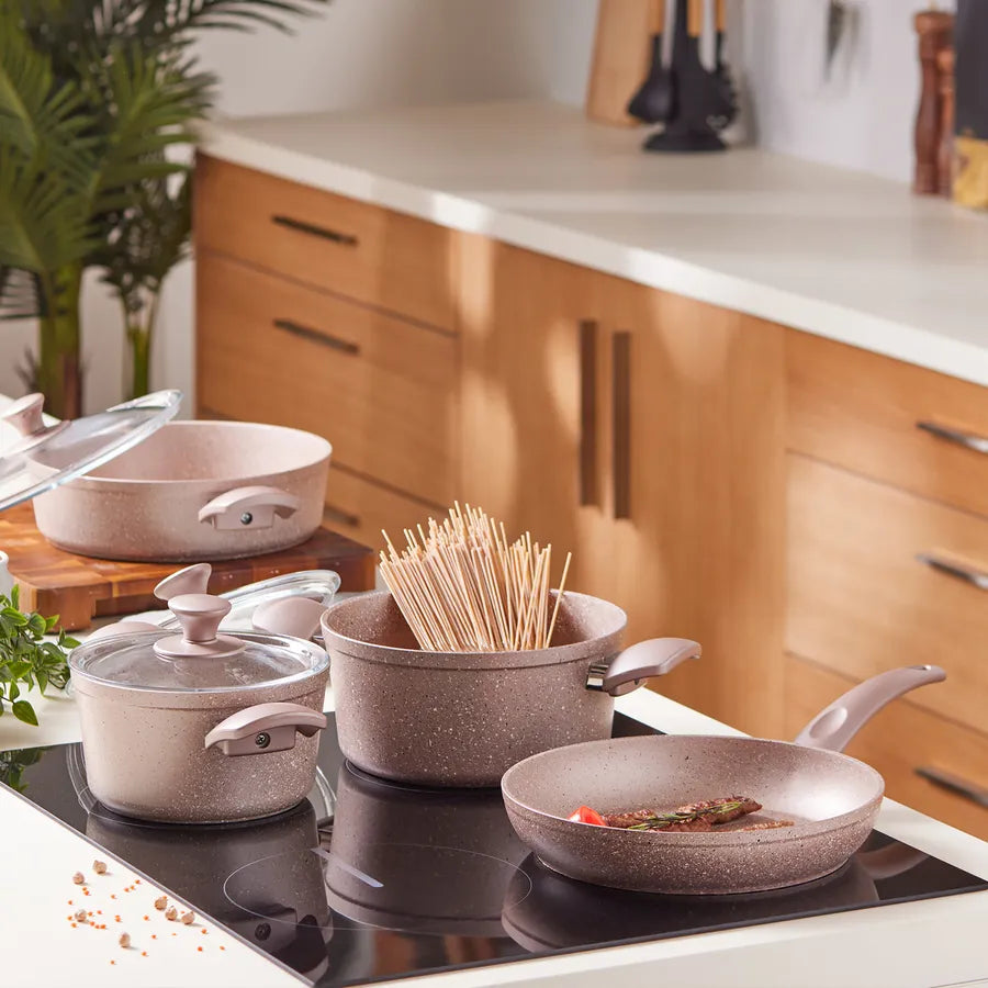 Karaca Biogranite 7-Piece Non-Stick Induction Cookware Set, Rose