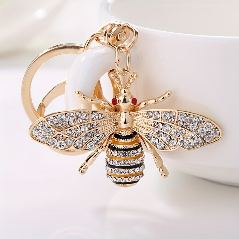 TEMU Elegant Bee-shaped Keychain With - Golden-tone Alloy Charm For Purses, Backpacks & Keys, Lobster Clasp, Perfect Valentine's Gift, Cute Keychain