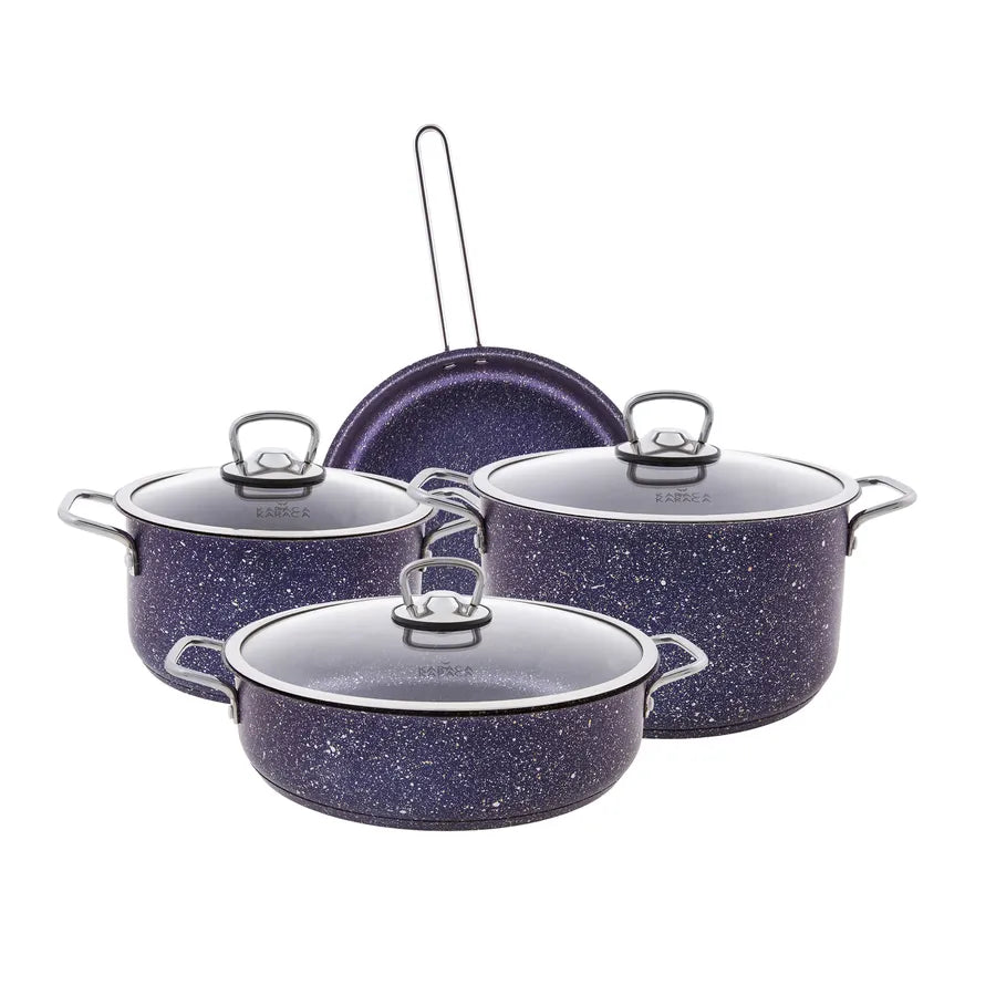 Karaca Biogranite Steel Plus 7-Piece Non-Stick Induction Cookware Set, Purple