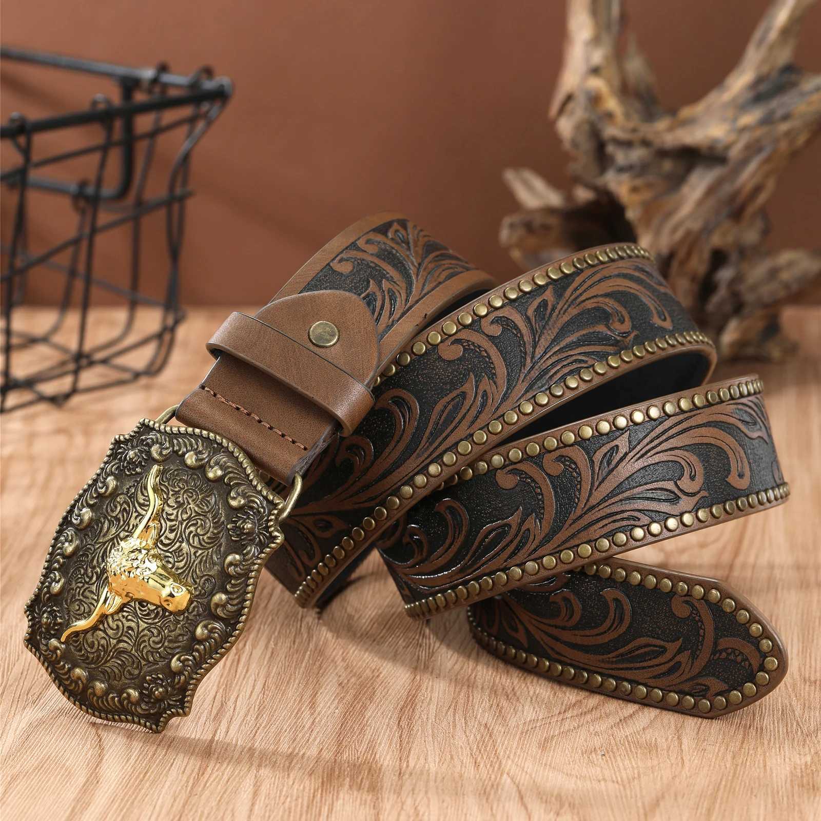 Western Cowboy Belt Cowhide Big Plate Buckle Trend Retro Belt Punk Style Pu Leather Belt XJ250602