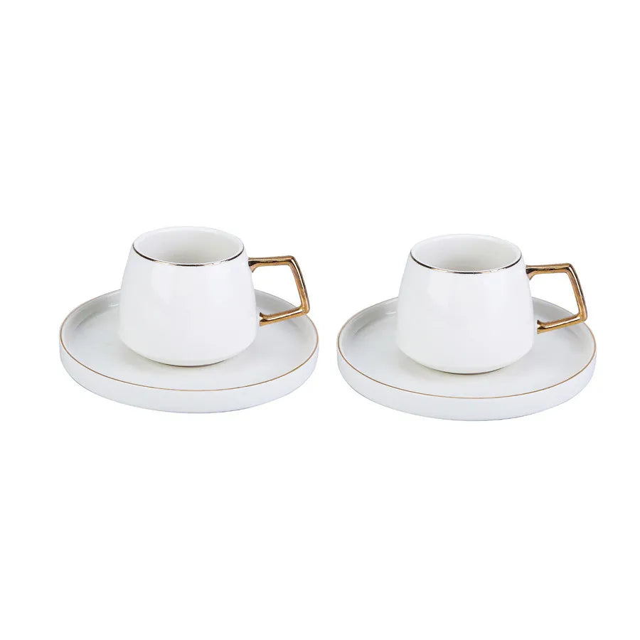 Karaca Saturn 4-Piece Porcelain Tea Cup and Saucer Set for 2 People, 200ml, Gold White