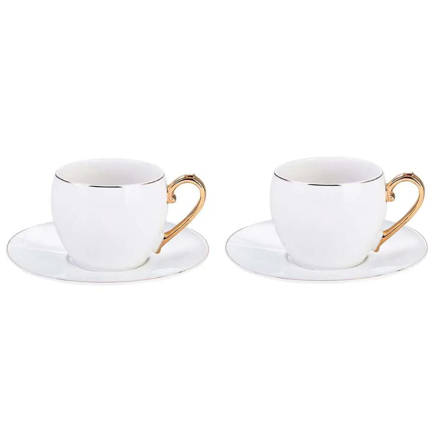 Karaca İznik 4 Piece Porcelain Tea Cup and Saucer Set for  2  People, Gold White