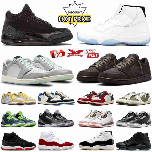 1 OG Basketball Shoes 11 11s Columbia 3 3s Black Cat Bred Velvet Brown Canary White Cement Fear Year of the Snake Dark Mocha Royal Toe Men W