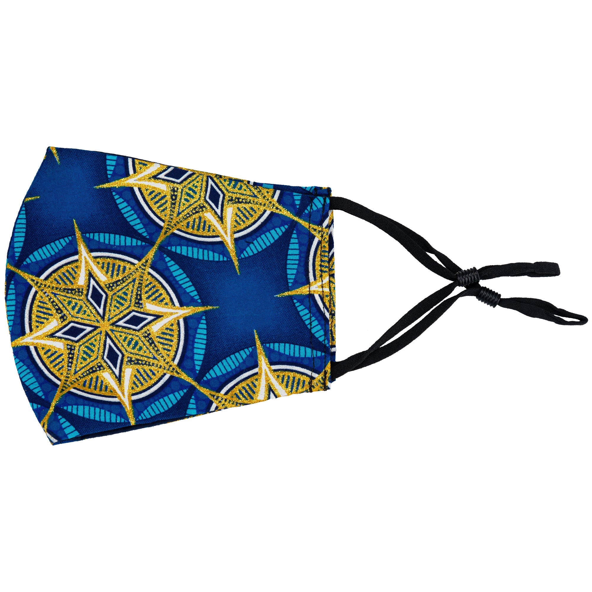 Ankara African Print Face Mask - Made in USA - Blue Gold