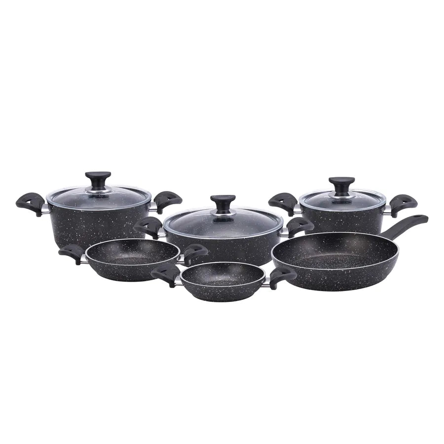 Karaca Apricot Biogranite 9-Piece Non-Stick Cookware Set, Black