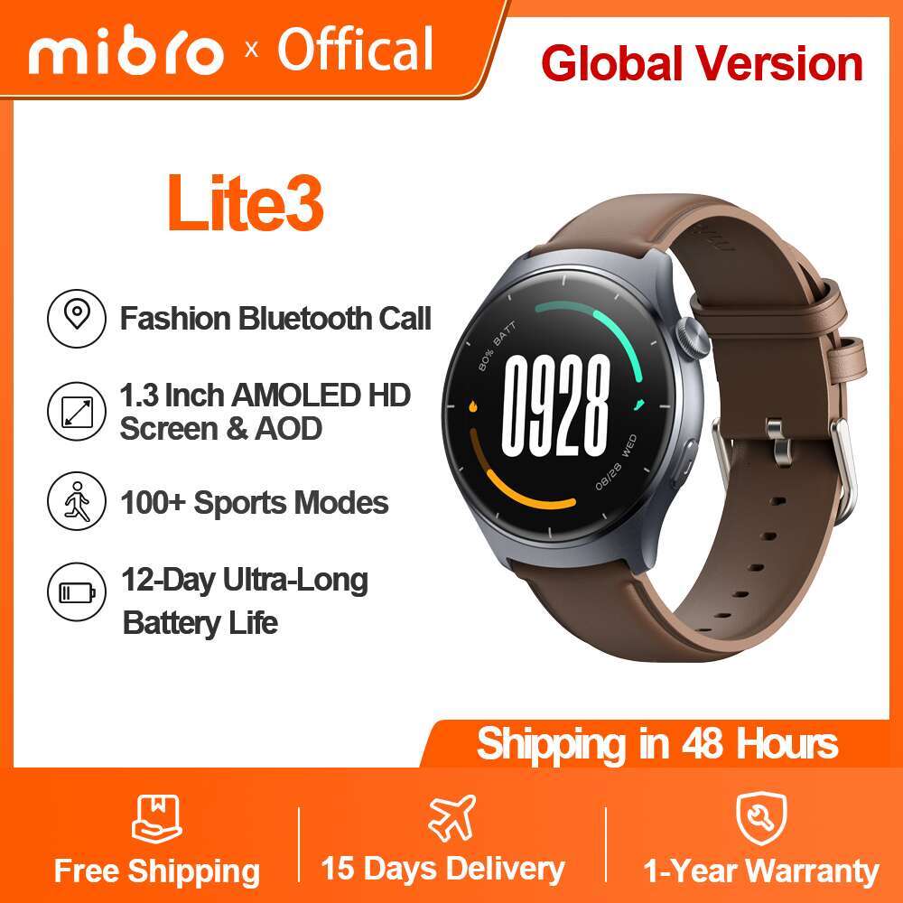 Mibro Watch Lite3 1.3Inch AMOLED HD Screen AOD Bluetooth Calg Health Monitoring Fiess Tracking Sport Men Women Smartwatch