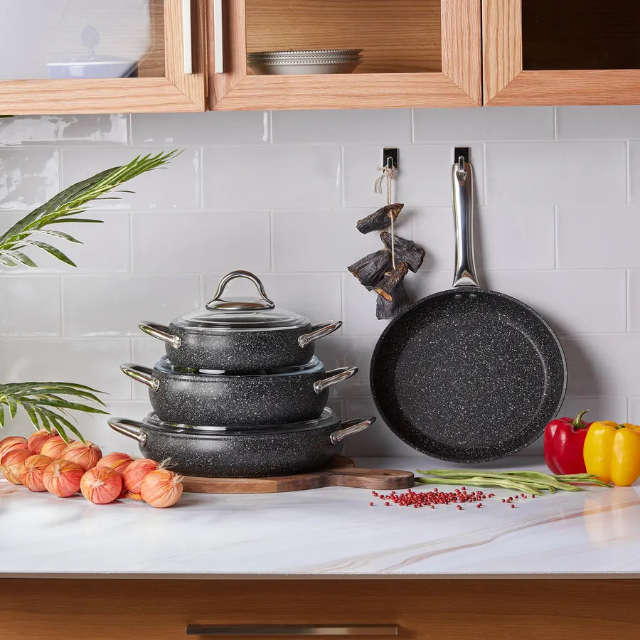 Karaca Avanos Biogranite 7-Piece Non-Stick Cookware Set, Black