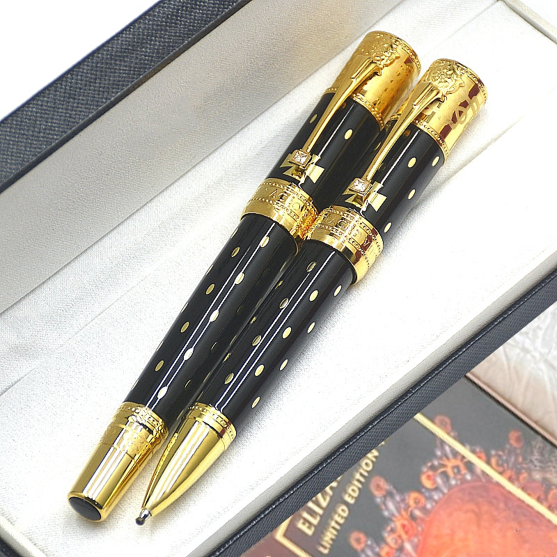 Limited edition Elizabeth Rollerball pen Ballpoint pen Fountain pens Black Golden Silver engrave Diamond inlay Cap Business office supplies with Ser