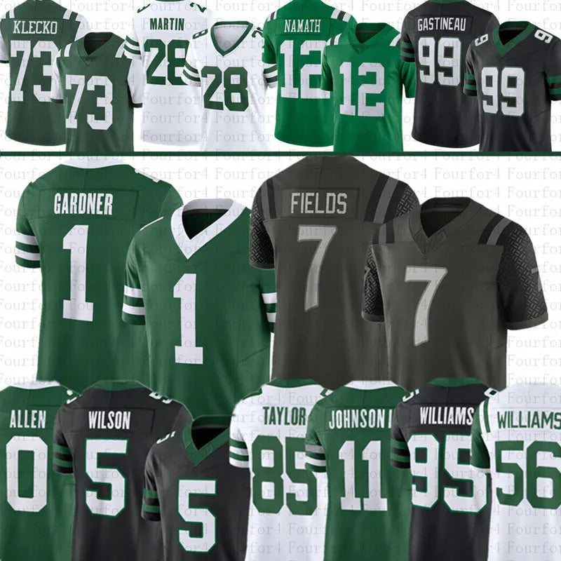 Garrett Wilson Justin Fields Football Jersey Ahmad Sauce Gardner Quincy Quinnen Williams Breece Hall Joe Namath Darrelle Revis Braelon Allen Mason T