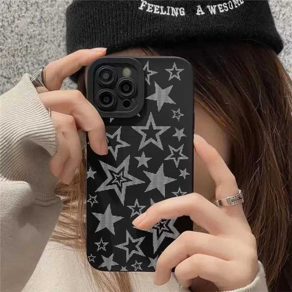 Cell Phone Cases Cute Korean Ins Y2k Star phone case black soft silicone iPhone case cover suitable for iPhone 15 14 12 11 Pro Max XR Gift f