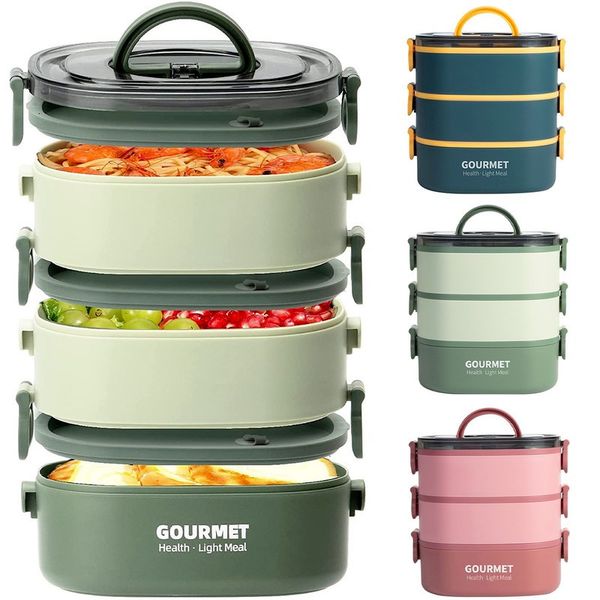 Other Dinnerware Lunch Box 2000ML 3Tier Stackable Bento Case Sealed Leakproof Meal Microwave Safe Portable Students Workers Food Container p