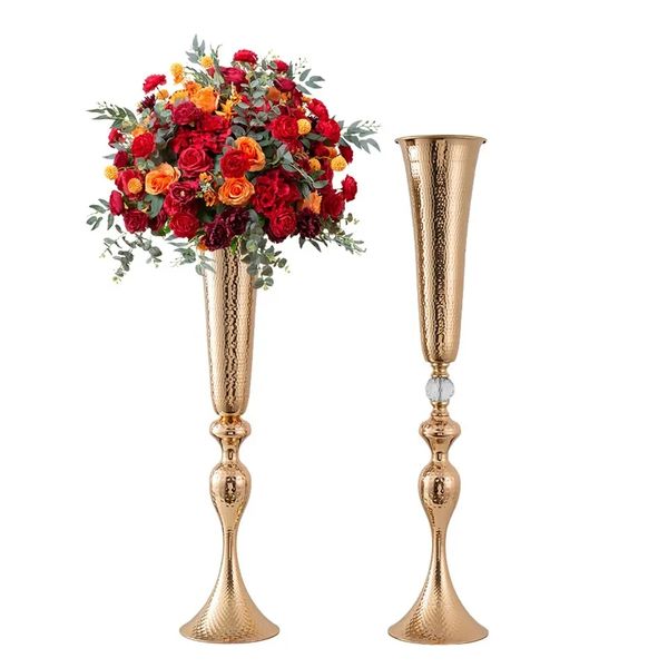 Unique Texture Gold Metal Flower Vase Table Modern Decorations Stand Centerpieces for wedding