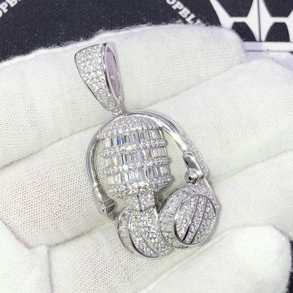.925 Silver Hip Hop Microphone Baguette VVS CZ Iced Out Pendant