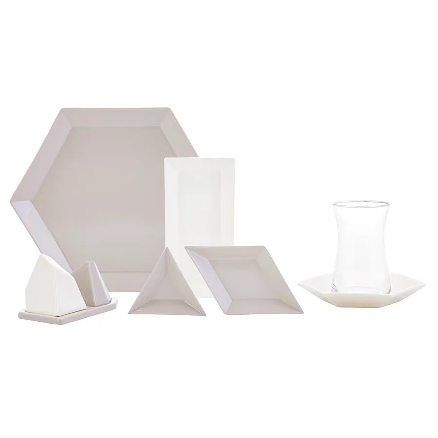 Karaca Puzzle 28-Piece Porcelain Serveware Set for 6 People, Multi