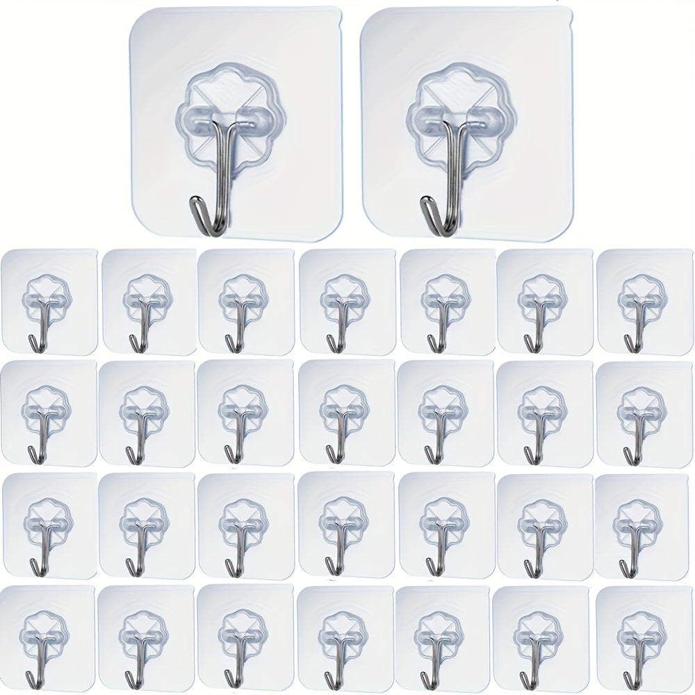 TEMU 30 Transparent And Traceless Adhesive Hooks - Non-destructive And Nail-free Wall Installation, Suitable For Photo Frames And Tiles, Strong
