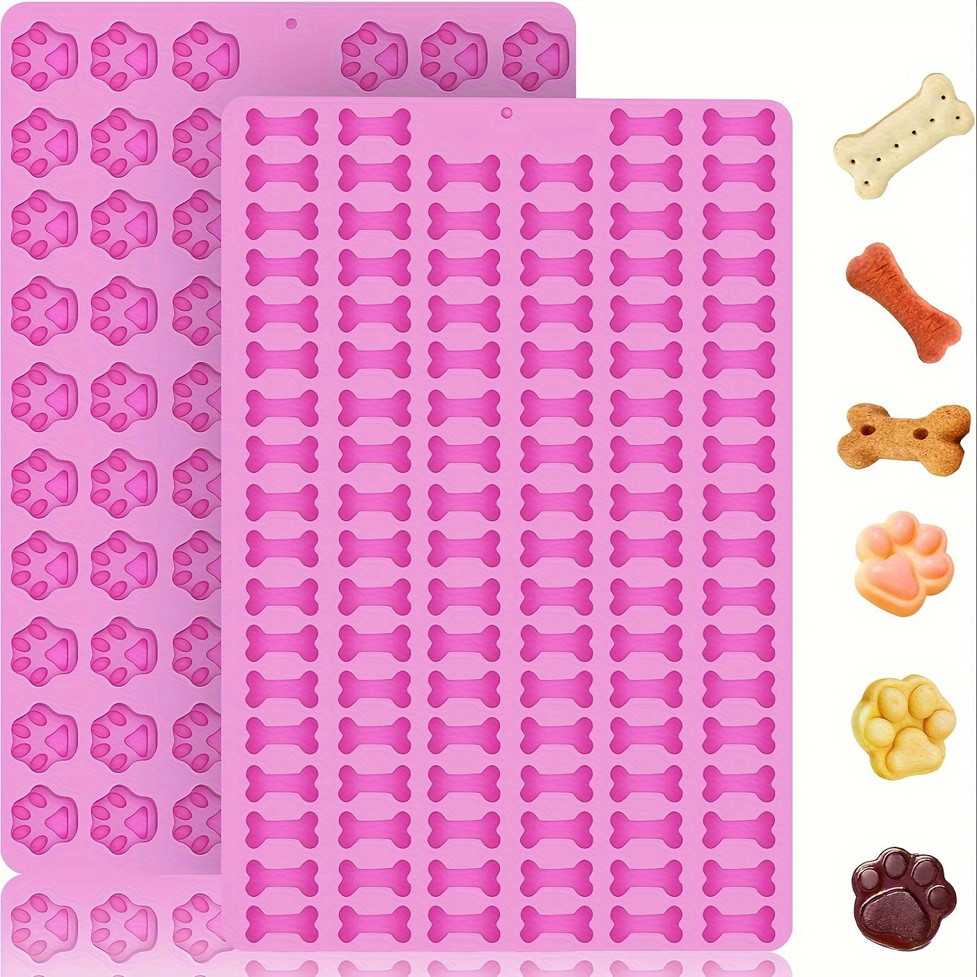 TEMU 2-pack Silicone Baking Molds For Treats - Mini 106-cavity & 69-cavity Paw Shaped Mold Set For Chocolate, Candy, Biscuits - Uncharged, Easy-store
