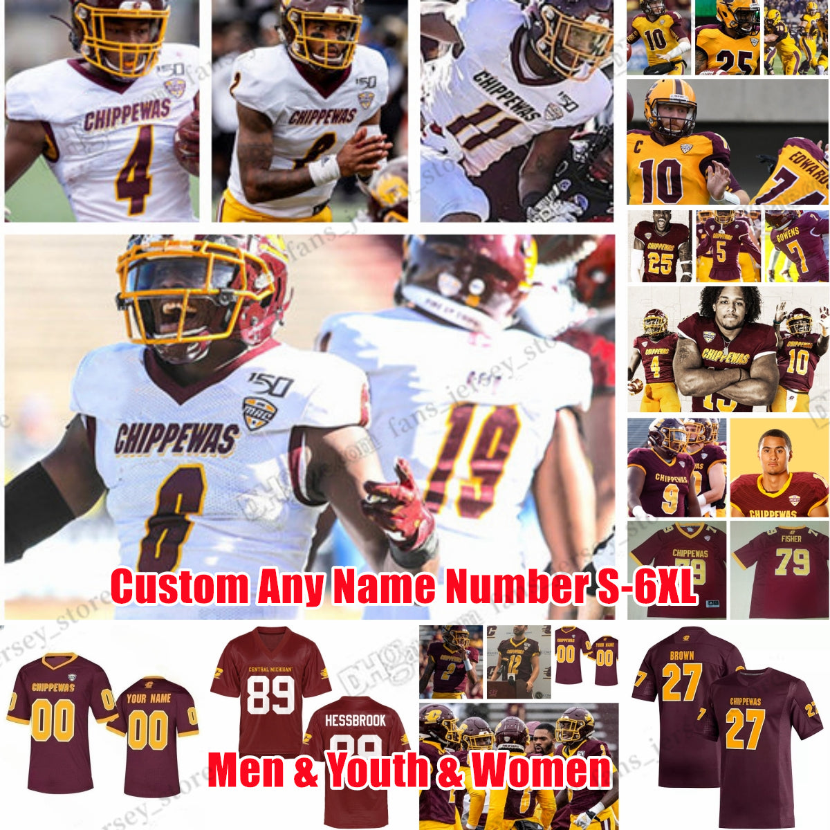Custom S-6XL Central Chippewas College Football Jers Bert Emanuel Jr. Daniel Richardson Jordyn Williams Stepney Carriere Nichols Any Name Number