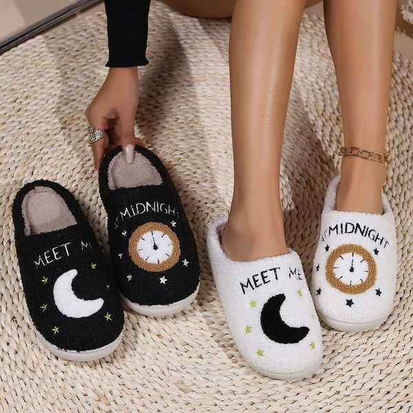 2023 New Winter For Home Moon Clock Warmth Indoor Cotton Slippers