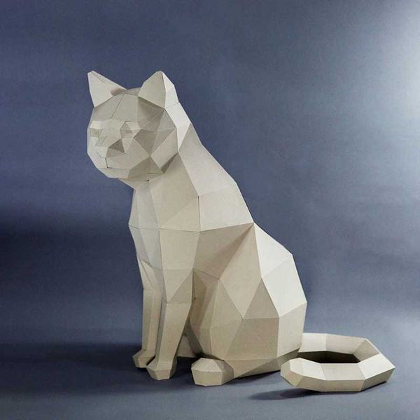 Architecture-DIY House 30cm Cat Paper Model Origami 3D Papercraft Home Hallway Party Ornaments Room Decor Art Decorations DIY Puzzles Toys Y