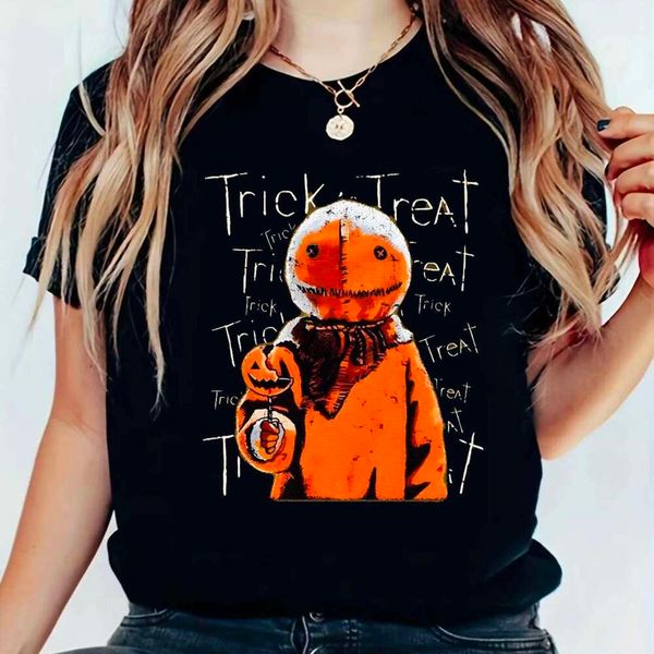 Pumpkin And Sam Trick or Treat Vintage Halloween Style Horror Graphic Women&#039;s T-Shirt Cartoon Funny Soft Summer Short Sleeve Ret