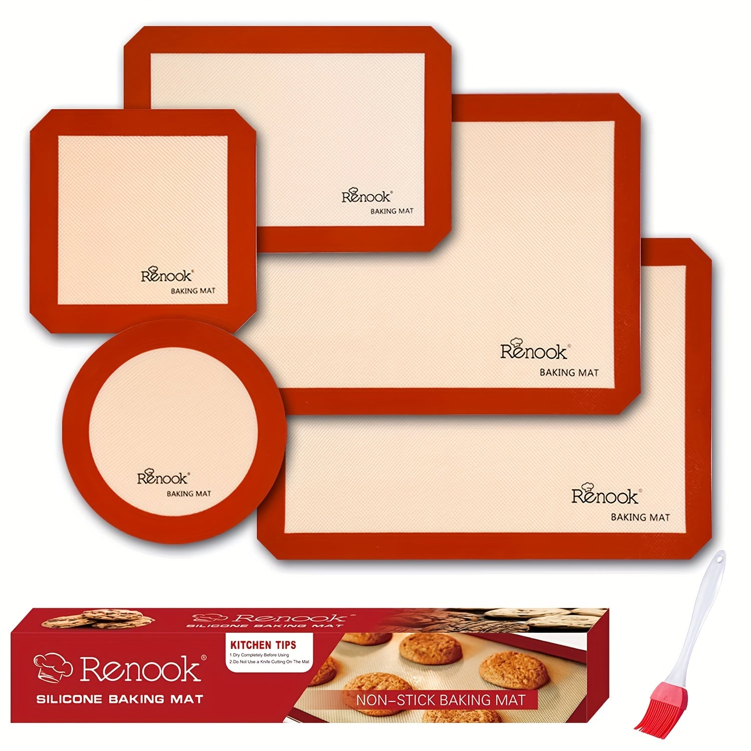TEMU Silicone Baking Mat Set Of 5, Bpa-free Grade Food Baking Mat, 100% Reusable Liners & Silicone Brush- Macaron, Pastry, Cookie