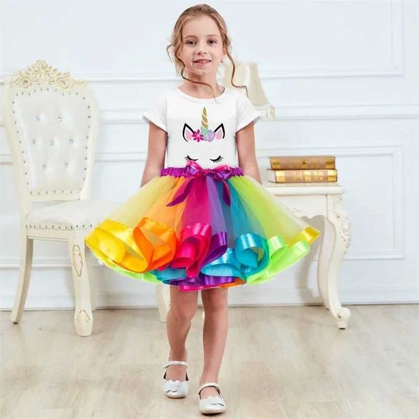 2021 Summer Unicorn Princess Par Dress Set for Baby Girls - Colorf Tutu Birthday Ball Gown Z250110