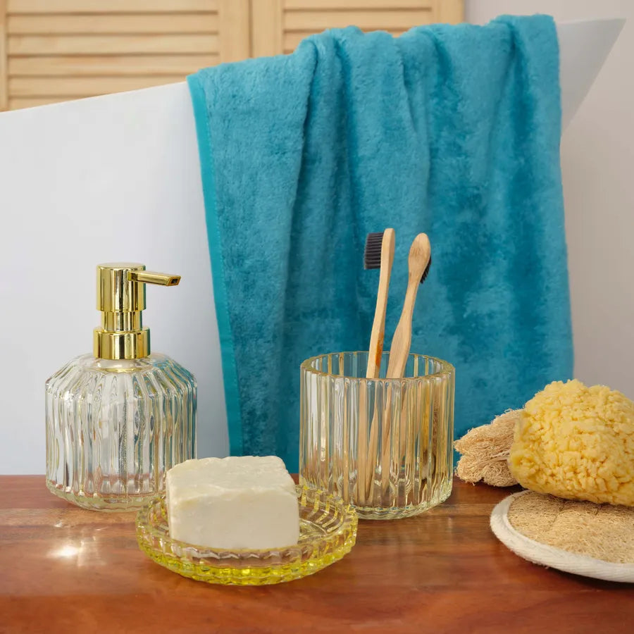 Karaca Home Line Glass Bathroom Accessories Set, 3 Piece, Gold