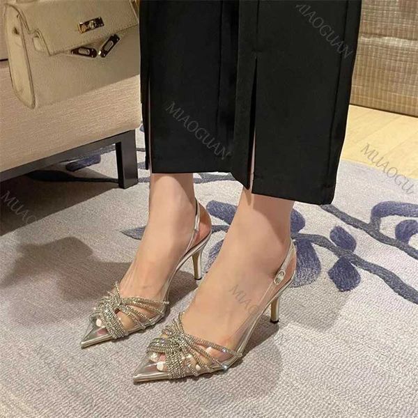 Sier Heels for Women New Crystal Hollow Sandals Versatile Evening Dress Thin High Heels 7cm Wedding Party Dress Sandales ShoesXJ250116
