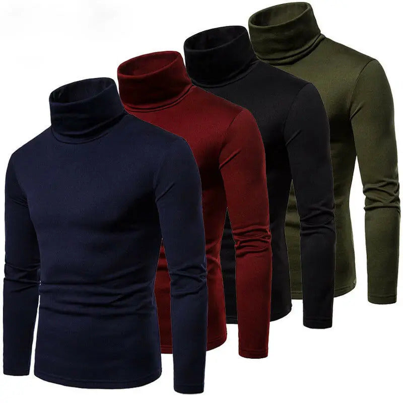 Fashion Mens Casual Slim Fit Basic Turtleneck Knitted Sweater High Collar Pullover Male Double Autumn Winter Tops 241111