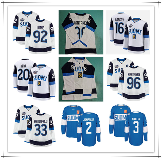 2025 Four 4 Nations Finland SUOMI Hockey Jerseys Aleksander Barkov Mikael Granlund Sebastian Aho Patrik Laine Olli Maatta Mikko Rantanen Esa Lindell
