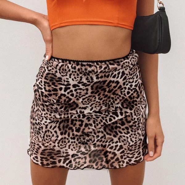 Leopard Printed Casual Short Skirts for Women 2024 Summer Vintage Women&#039;s High Waist Mesh Mini Skirt Fashion Female Wrap Hip Ski