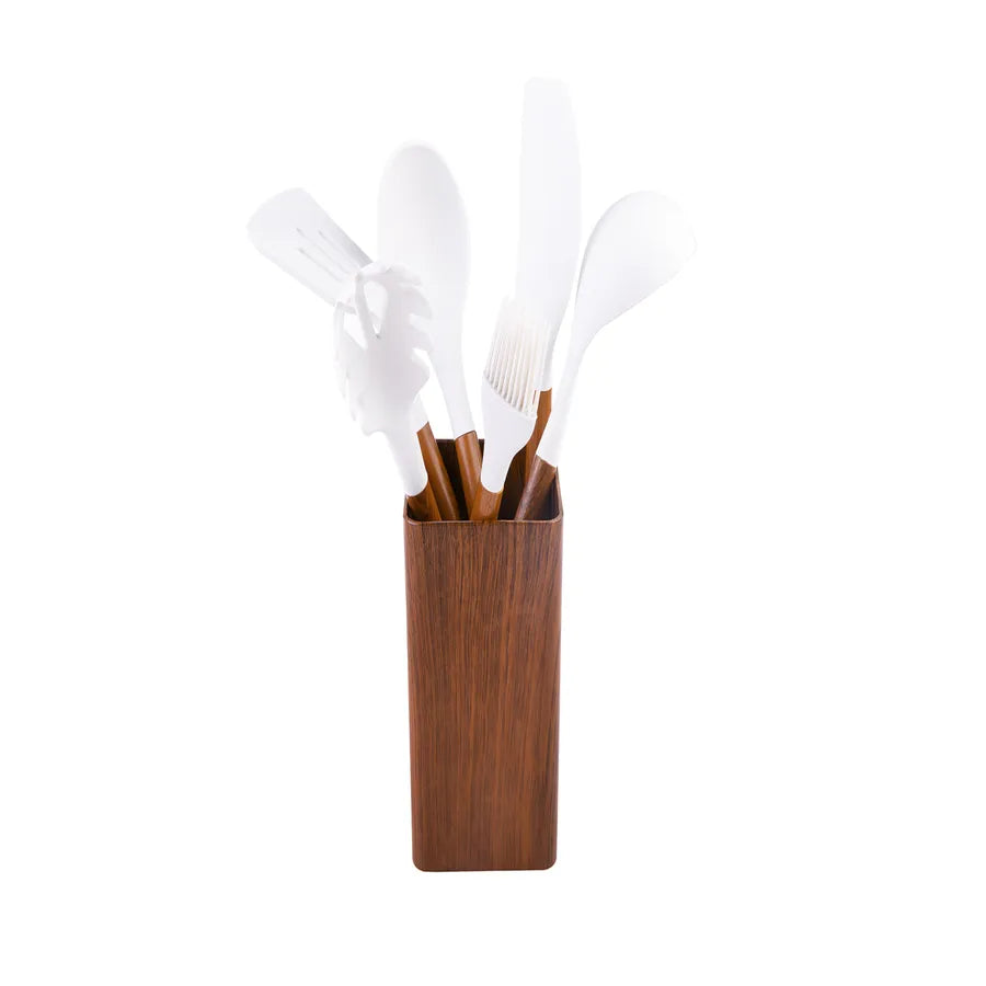 Karaca Foolproof 6 Piece Kitchen Utensil Set with Block, Wood White
