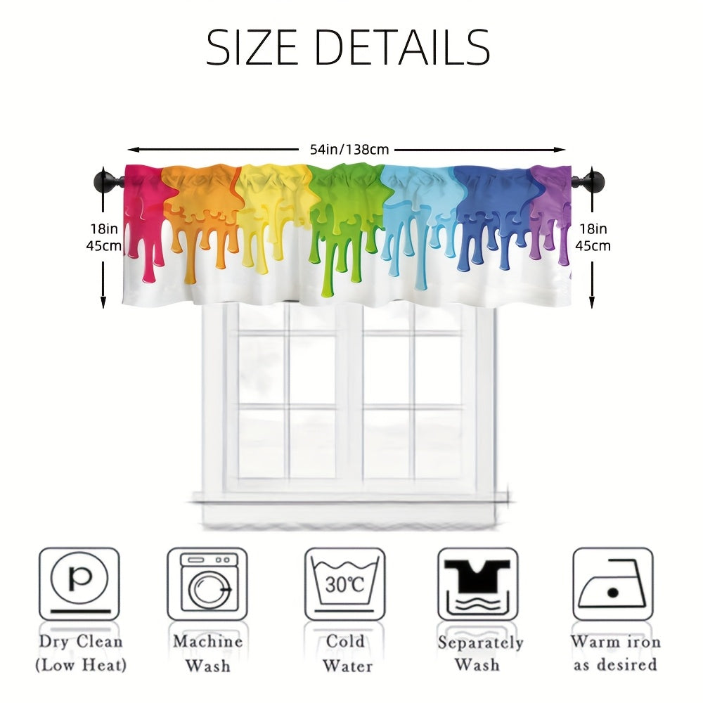 TEMU Vibrant Rainbow Print Drip Valance Curtain - Modern Abstract Art, Colorful Short Window Treatment For Kitchen, Living Room, Bedroom, Cafe -
