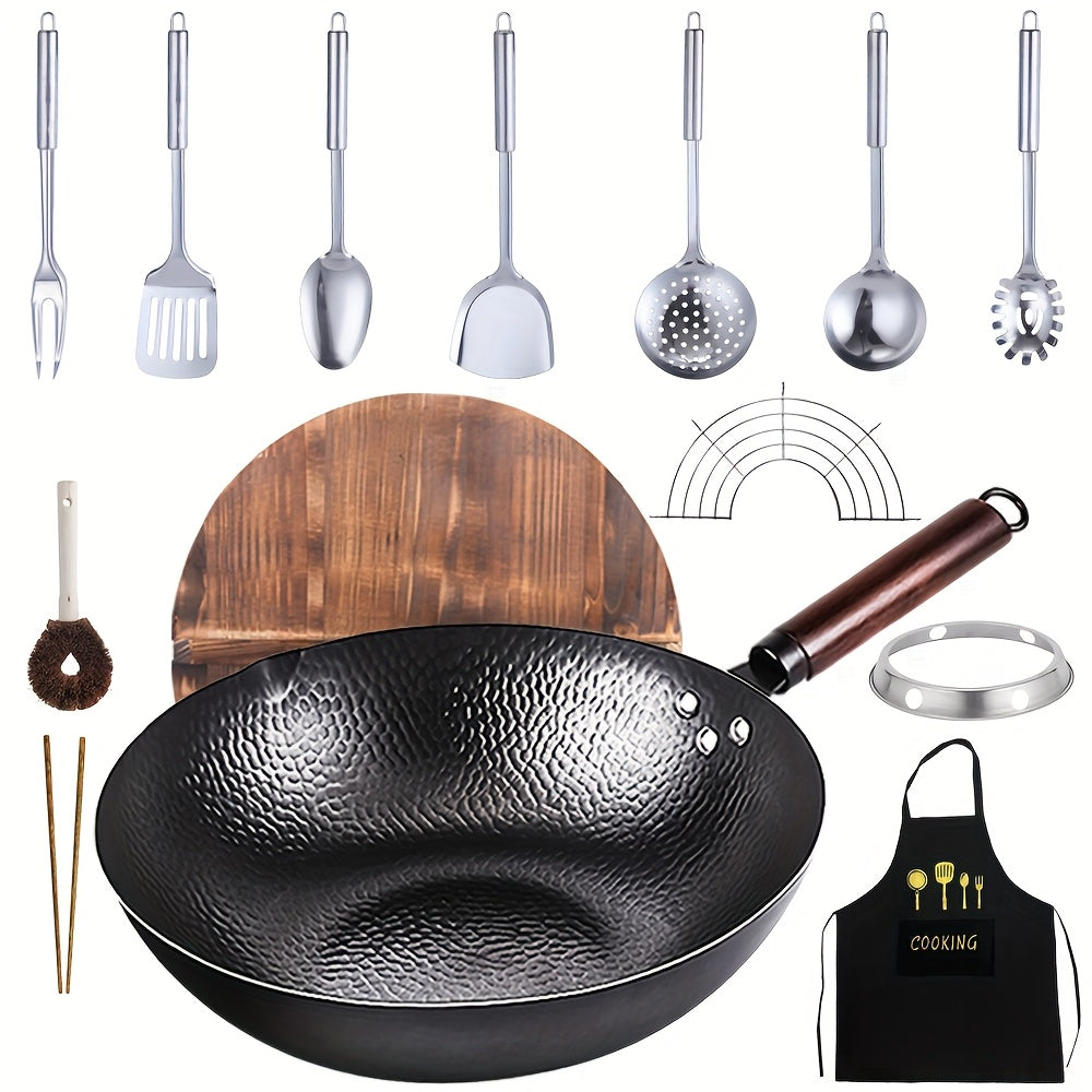 TEMU 1set Wok With Lid - Nonstick, Heat-resistant Cooking Surface - Versatile Wok For All Stovetops, Includes Cookware Accessories For Convenient