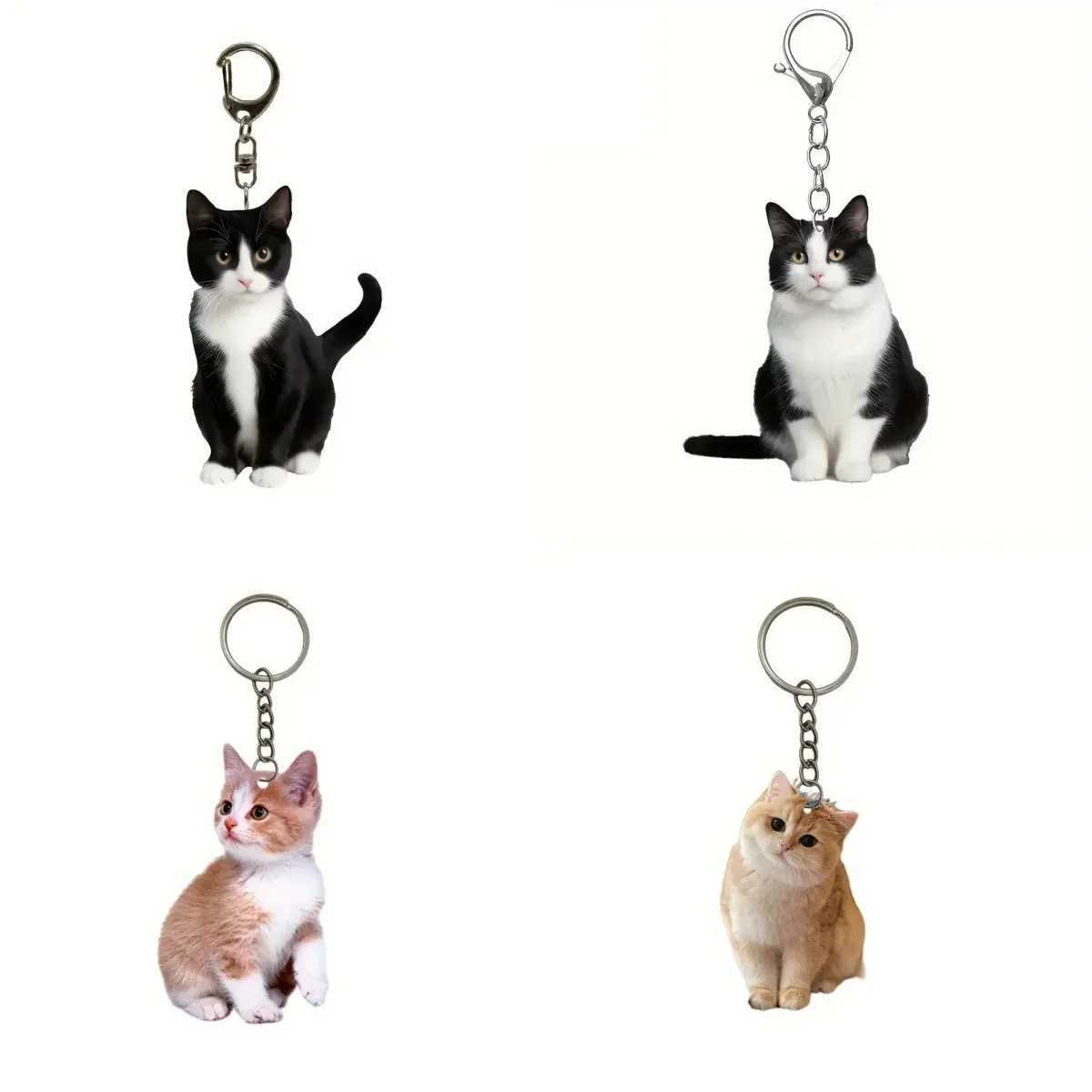 1pc Black and White Cat Keychain 2D Acrylic Cat PendantDouble-Sided Design Animal Key Ring Charm for Backpacks GiftsX240919