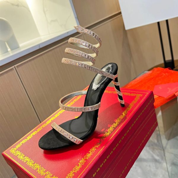 2025 Sandália de 10cm Stiletto de salto alto Crystal Gold Shoes Sones de prata Bombas de verão