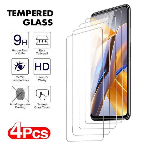 Cell Phone Screen Protectors 4Pcs For Mi Poco X3 X4 X5 Pro M3 M4 M5 M6 Pro 4G 5G Tempered Glass For Poco X3 X4 GT NTC M5S Screen Protector F