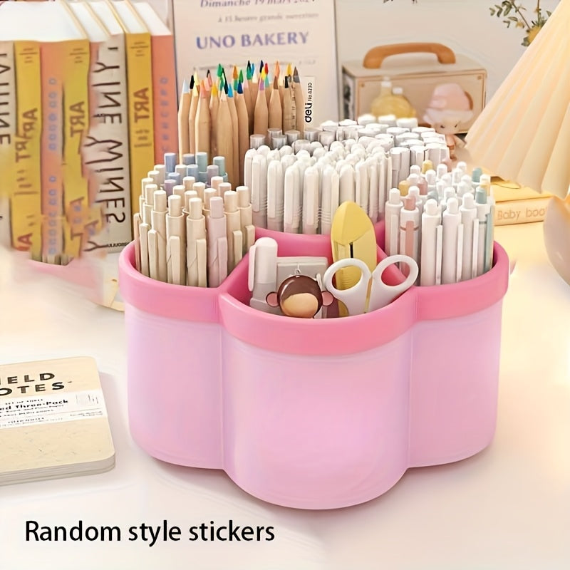 TEMU Large Capacity Rotating Pen Holder - , Multi-functional Desktop Organizer For Stationery Storage, Lightweight And Durable Plastic Box With