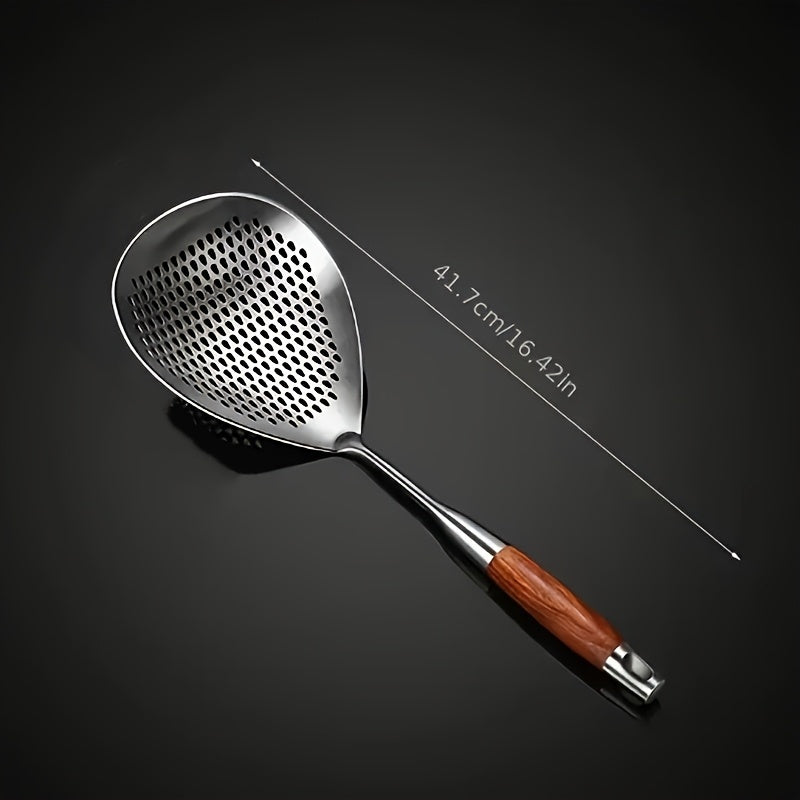 TEMU 1pc Stainless Steel Skimmer Spoon, Uncharged Strainer Ladle, Food Filter For Frying And Baking, Durable Metal Kitchen Utensil With Handle