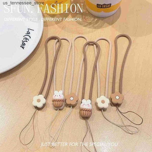 Cell Phone Straps Charms Cute Basket Rabbit Temperament Flower Silicone Mobile Phone Lanyard Wrist Strap Earphone Case Rope Keychain Girls S