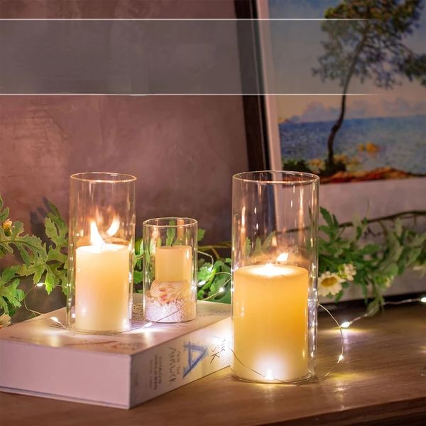 Hurricane Glass Candle Holders for Table Centerpiece Cylinder Pillar Holder Set of 30 Clear Vase Bulk 241114