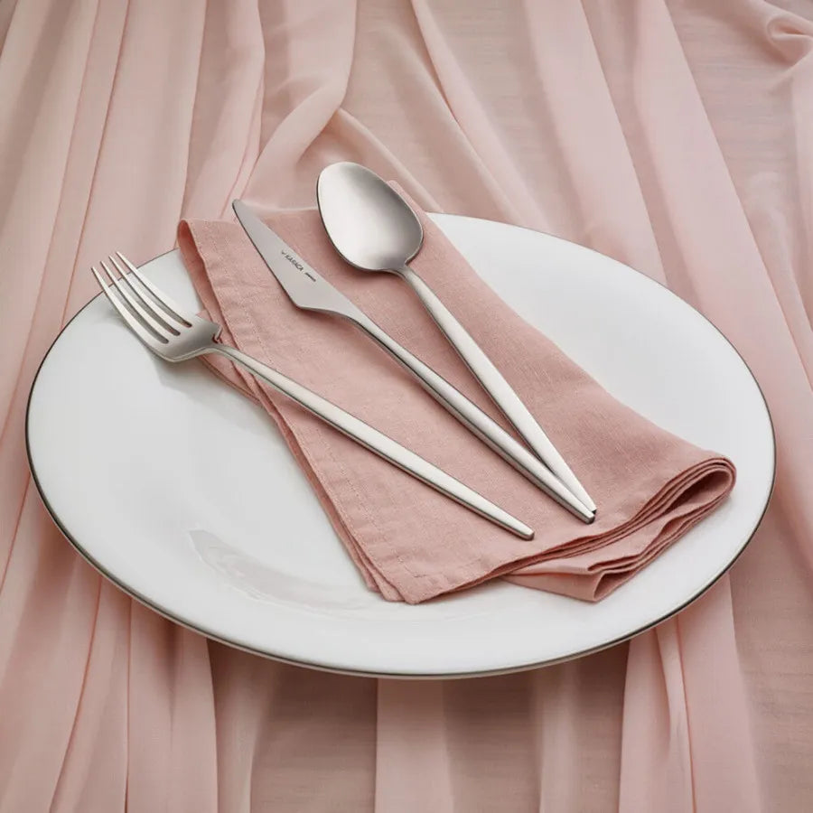 Karaca Moongate 84-Piece Stainless Steel Cutlery Set for 12 People, Silver