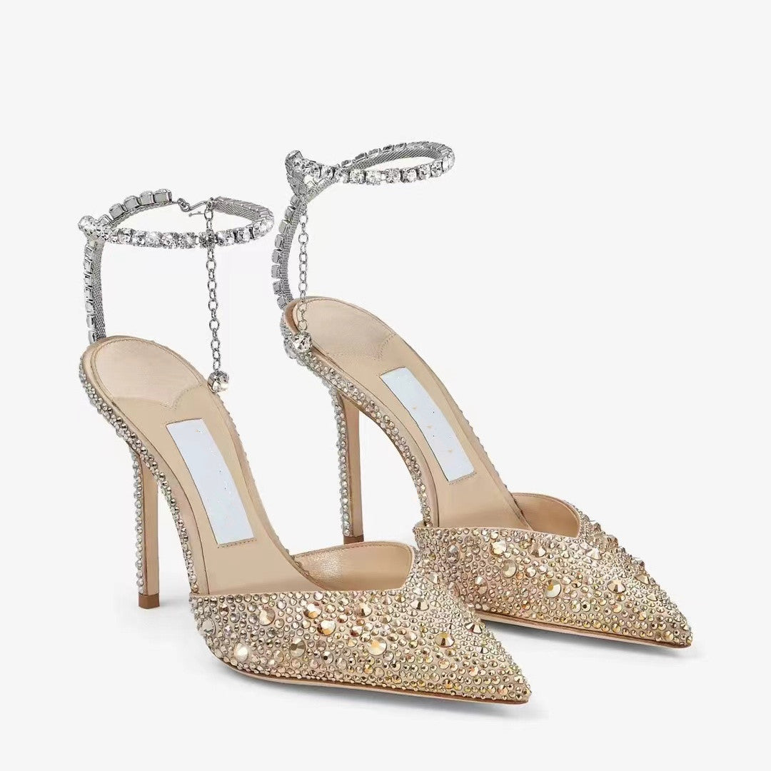 Womens dress shoes design sandal high heels shoes SAEDA SANDAL 100mm Crystal Strap white gold particle glitter sandals Square toe strass with box