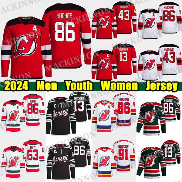 #86 Jack Hughes Reverse Retro hockey jersey #43 Luke Hughes Jesper Bratt Nico Hischier Dougie Hamilton Ondrej Palat Martin Brodeur Dawson Me