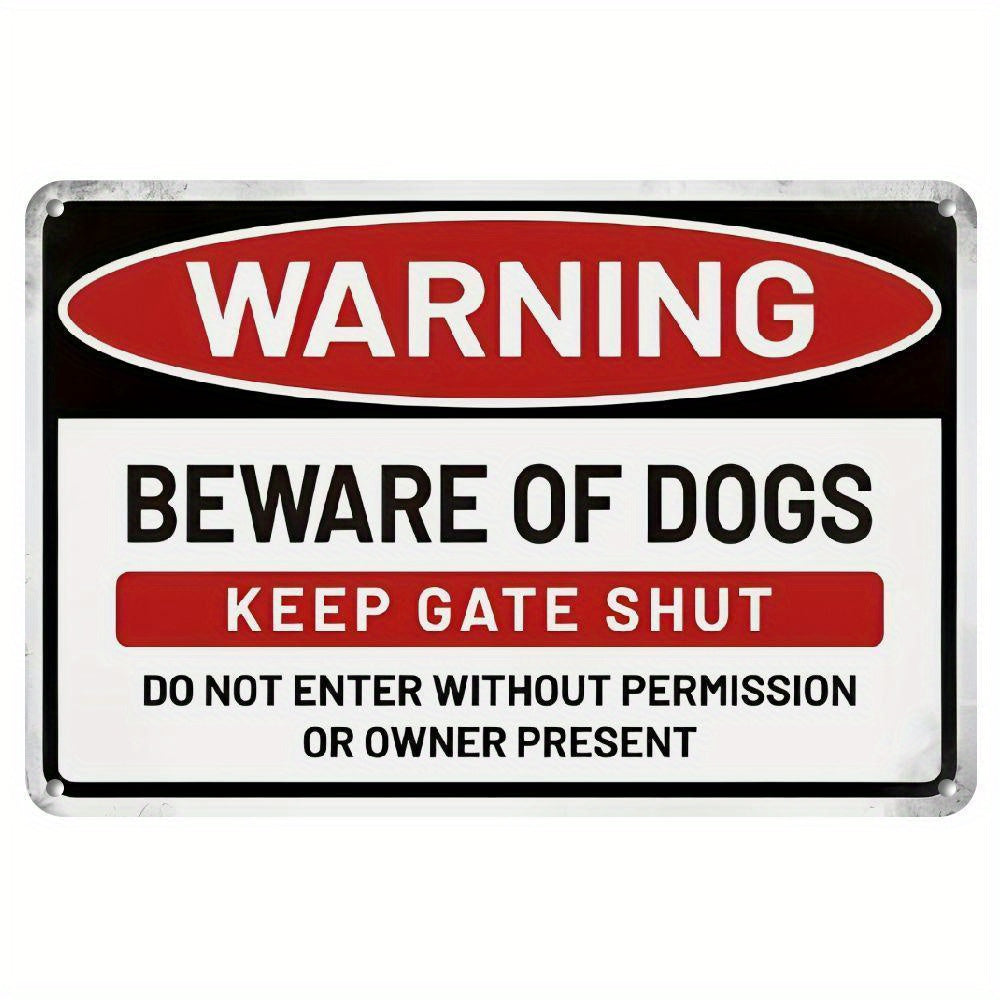 TEMU Vintage Aluminum Beware Of Dogs Metal Sign - 8x12 Inch Weather-resistant Indoor-outdoor Wall Decor With Pre-drilled Holes - Retro Warning Sign