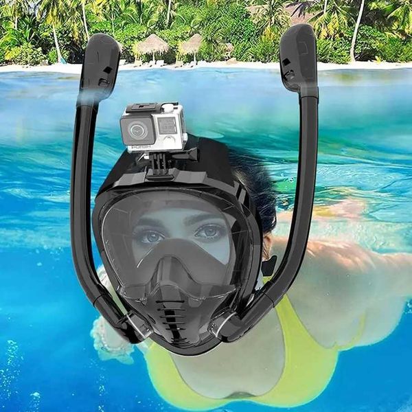 Diving Masks Panoramic View Snorkeling Swimming With 2 Snorkels Anti-Fog Leak-Proof Full Face Silicone Diving Goggles Breathing Diving MaskL
