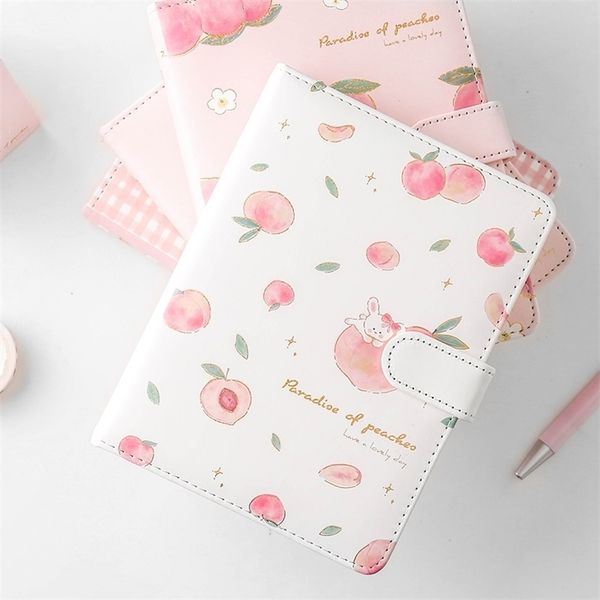 Notepads Kawaii Pink Peach Diary Cute Planner Book For Students PU Cover Magnetic Agenda Colored Inner Page Journals Stationery Notebooks 22