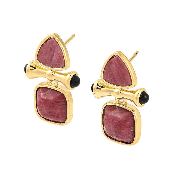 Placage ionique (ip) accessoires de boucles d'oreilles en rhodonite naturelle