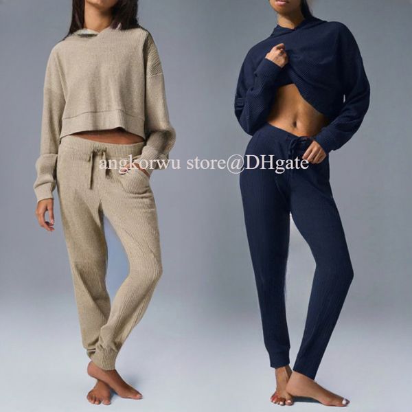 A Designer Yoga Set 2 Pieces Hoodie+sweatpants Threaded Loose Casual Hooded Sweatshirt Streetwear Jogger Pants Two-piece Exercise Set